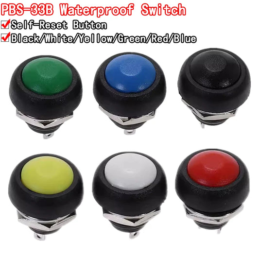 6Pcs Mini 12mm Waterproof Momentary ON/OFF Push Button Round Switch PBS-33B