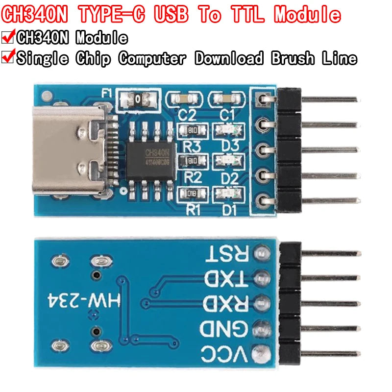 TYPE-C USB to TTL Serial Port CH340N Module CH340 DC 5V/3.3V Upgrade MCU Download Brush Line