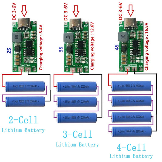 Multi-Cell 2S 3S 4S Type-C To 8.4V 12.6V 16.8V Step-Up Boost LiPo Polymer Li-Ion Charger 7.4V 11.1V 14.8V 18650 Lithium Battery