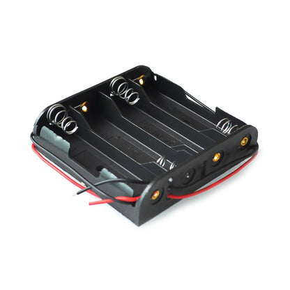 4 x AA Battery Storage Case Plastic Box Holder with 6'' Cable Lead for 4pcs AA Batteries for Soldering Connecting Black