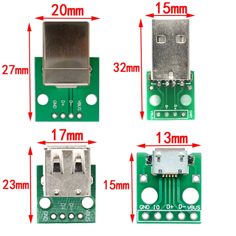 5PCS USB Male Connector / MINI MICRO USB to DIP Adapter female connector 2.54 Connector B Type-C USB2.0 3.0 Female PCB Converter