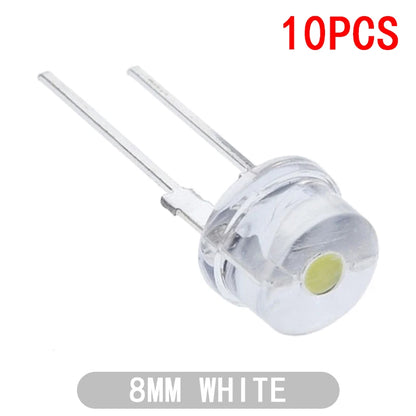 10PCS NEW F8 8mm 0.5W 3.0-3.2V Straw hat LED White Super bright LED lamp Wide Angle Transparent LED Lamp Strawhat LED