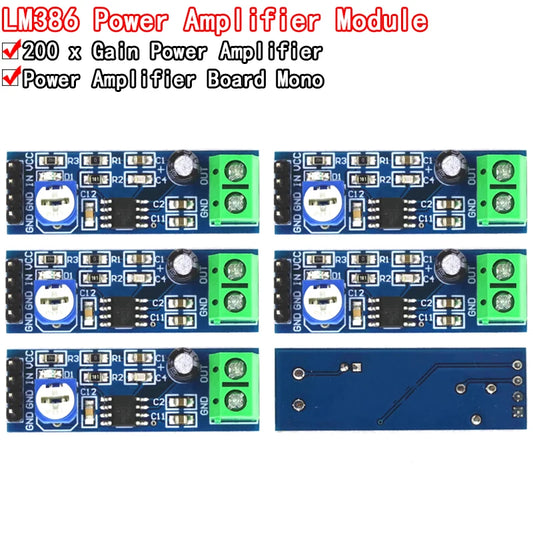 5pcs LM386 audio power amplifier module 200 times gain amplifier board mono power amplifier 5V-12V Input