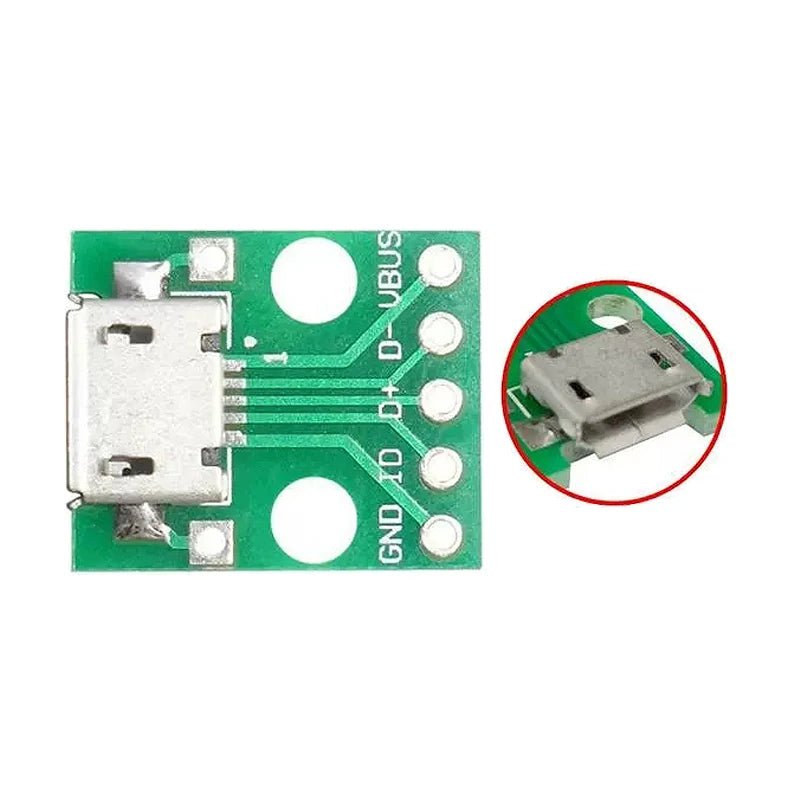 10pcs MICRO USB to DIP Adapter 5pin female connector B type pcb converter pinboard 2.54