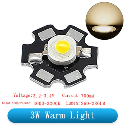 1W 3W 5W High Power LED Beads Full Spectrum Pure White/Warm With 20mm Black Star PCB Heat sink Aluminum Substrate DIY lights