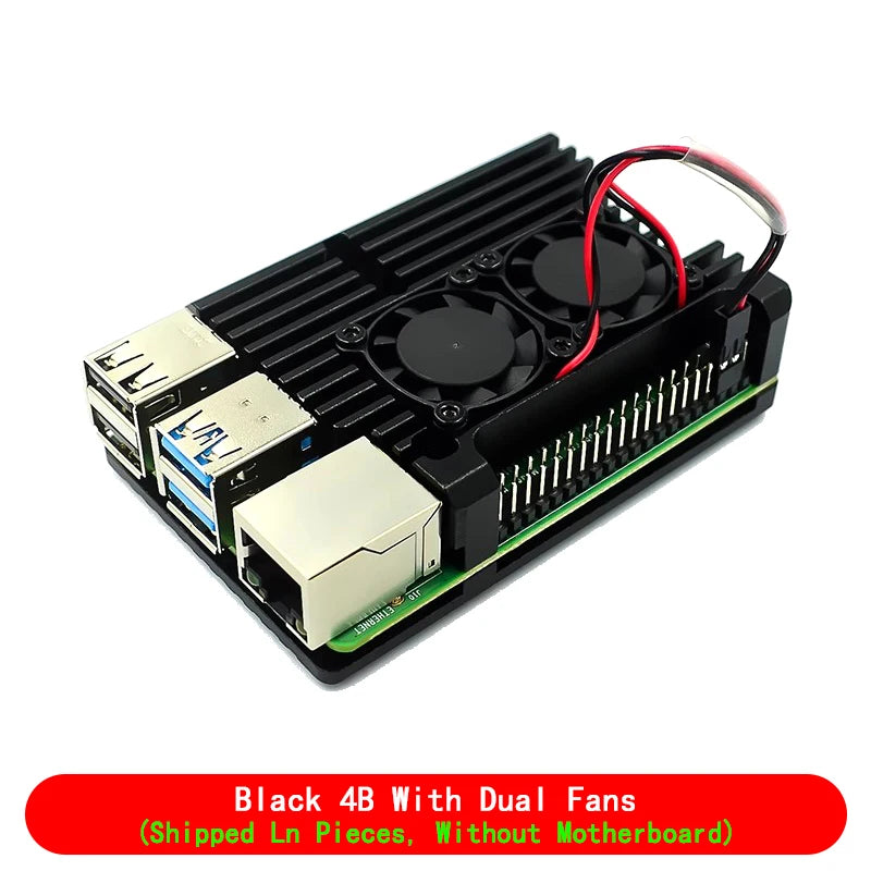 For Raspberry Pi 4 3 Model B 3B Plus Aluminum Case with Dual Cooling Fan Metal Shell Enclosure for RPI Raspberry Pi 4 3 Model