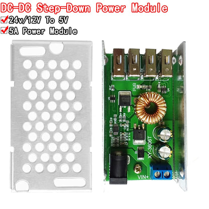 DC-DC 9V 12V 24V 36V To 5V Step Down Board 5A 4 USB Output Buck Converter Power Supply Module with Aluminum Shell For Phones
