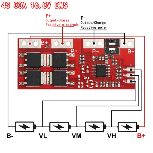 Smart Electronics 4S 30A High Current Li-ion Lithium Battery 18650 Charger Protection Board 14.4V 14.8V 16.8V Overcharge