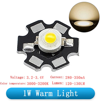 1W 3W 5W High Power LED Beads Full Spectrum Pure White/Warm With 20mm Black Star PCB Heat sink Aluminum Substrate DIY lights