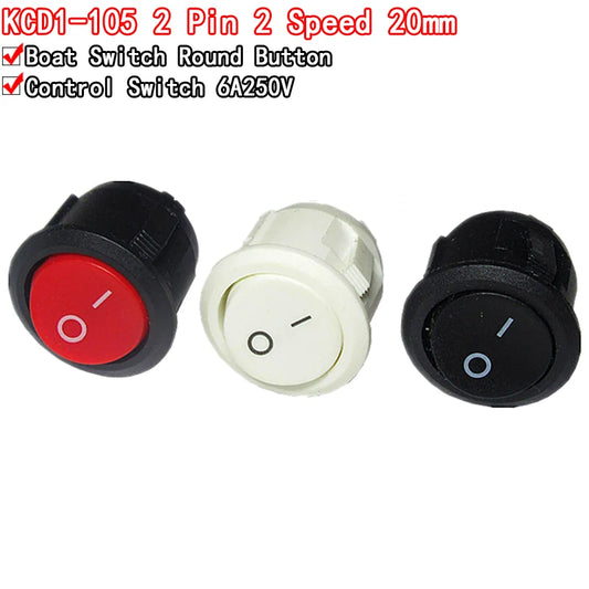 10Pcs Red Black White 20MM ON/OFF Round Rocker Toggle Switch 6A/250VAC 10A 125VAC Plastic Push Button Switch KCD1-105
