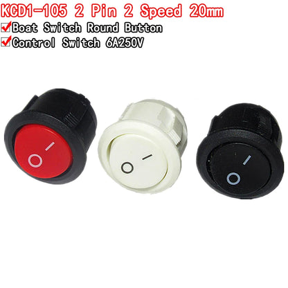 10Pcs Red Black White 20MM ON/OFF Round Rocker Toggle Switch 6A/250VAC 10A 125VAC Plastic Push Button Switch KCD1-105