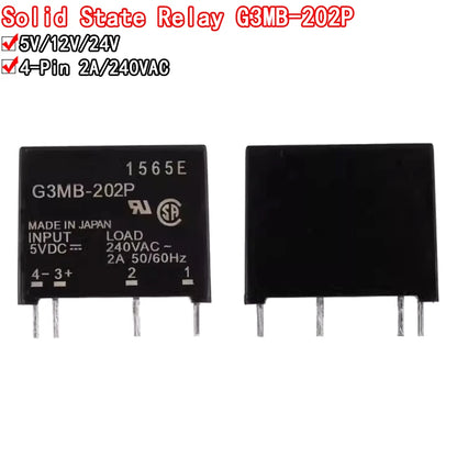 1Pcs 5V 12V 24V DC-AC Solid State Relay Module G3MB-202P G3MB 202P PCB SIP SSR AC 240V 2A Snubber Circuit Resistor Relay Switch