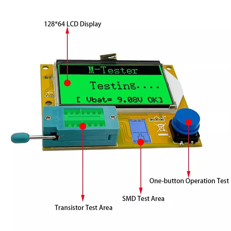 Diode Triode Capacitance ESR Meter MOS PNP LCR-T4 Transistor Tester LCD Display Mega328 Transistors Diodes Acrylic Case