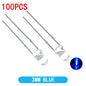 100PCS F3 Ultra Bright 3MM Round Water Clear Green/Yellow/Blue/White/Red LED Light Lamp Emitting Diode Dides Kit