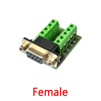 D-Sub 9pin Solderless Connectors DB9 RS232 Serial to Terminal Female Male Adapter Connector Breakout Board Black+Green