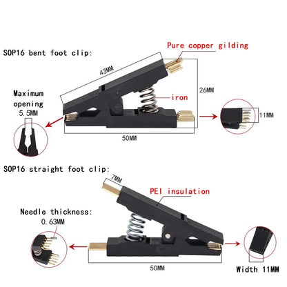 Programmer Testing Clip SOP8 SOP16 SOP SOIC 8 SOIC 16 SOIC8 SOIC16 SOIC8 DIP16 DIP 8 Pin DIP 16 Pin IC Test Clamp without cable