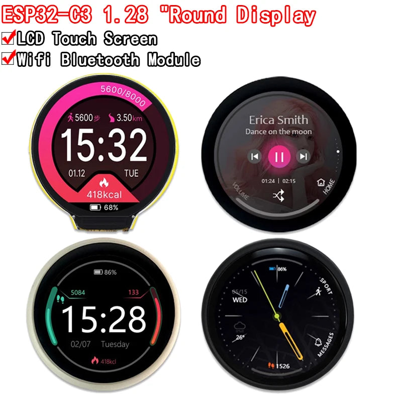ESP32-C3 1.28 Inch Round Display GC9A01 IPS LCD Screen ESP32 WIFI Bluetooth Development Board Dual Core for Arduino LVGL