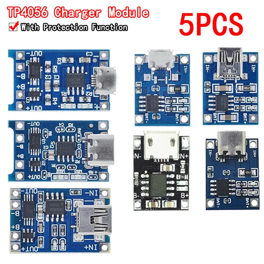 5pcs Micro USB 5V 1A 18650 TP4056 Lithium Battery Charger Module Charging Board With Protection Dual Functions 1A Li-ion
