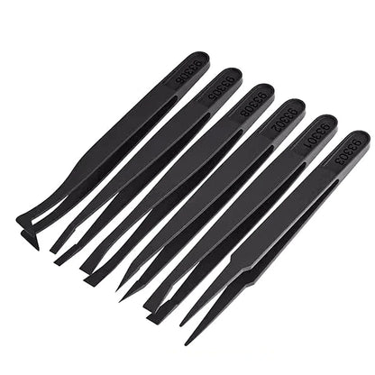 6pcs Anti-static Electronic Tweezers Kit ESD Plastic Forceps PCB Repair Hand Tools Set