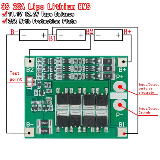 3S 25A Li-ion 18650 BMS PCM battery protection board bms pcm with balance for li-ion lipo battery cell pack