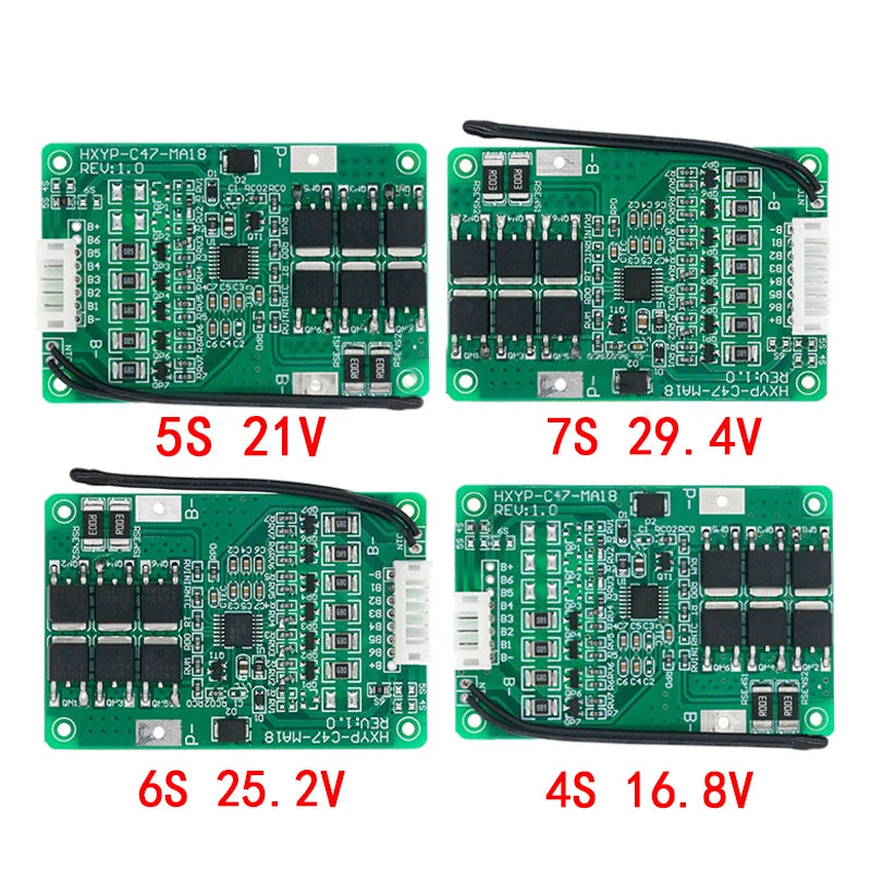 4S/5S/6S/7S BMS 16.8V 21V 20A 18650 Li-ion Lmo Ternary Lithium Battery Charger Protection Board With Balance