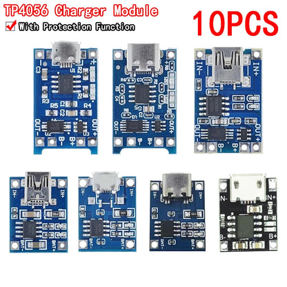 10pcs 5V 1A 18650 TP4056 Lithium Battery Charger Module Charging Board With Protection Dual Functions 1A Li-ion