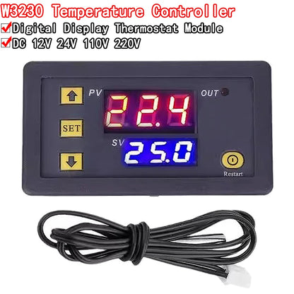 W3230 DC 12V 24V 110V 220V AC Digital Temperature Controller LED Display Thermostat With Heating Cooling Switch NTC Sensor