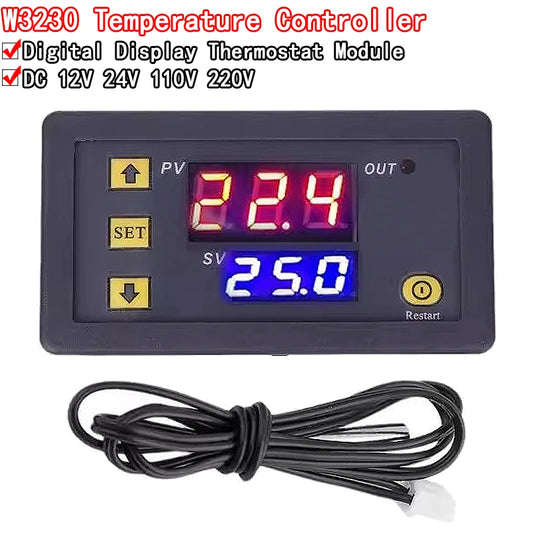 W3230 DC 12V 24V 110V 220V AC Digital Temperature Controller LED Display Thermostat With Heating Cooling Switch NTC Sensor