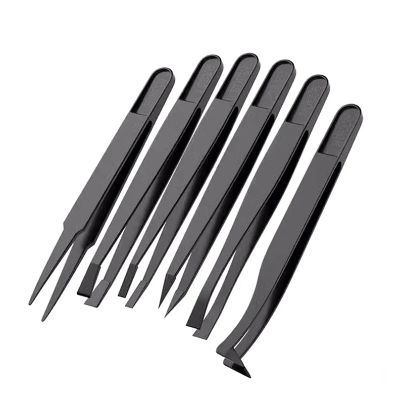 6pcs Anti-static Electronic Tweezers Kit ESD Plastic Forceps PCB Repair Hand Tools Set