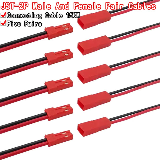 5sets/10pcs of JST-2P female/male socket-to-plug connection cables LED male and female plugs red and black 15CM