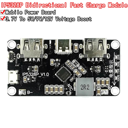 IP5328P Dual USB 18650 Battery Charger Treasure Tpye-c 3.7V Step Up Fast Quick Power bank board QC2.0 QC3.0 module