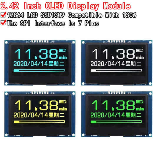 2.42 inch OLED Display Module 128x64 LCD HD Screen Module SSD1309 7 Pin SPI/IIC I2C Serial Interface for Arduino UNO R3