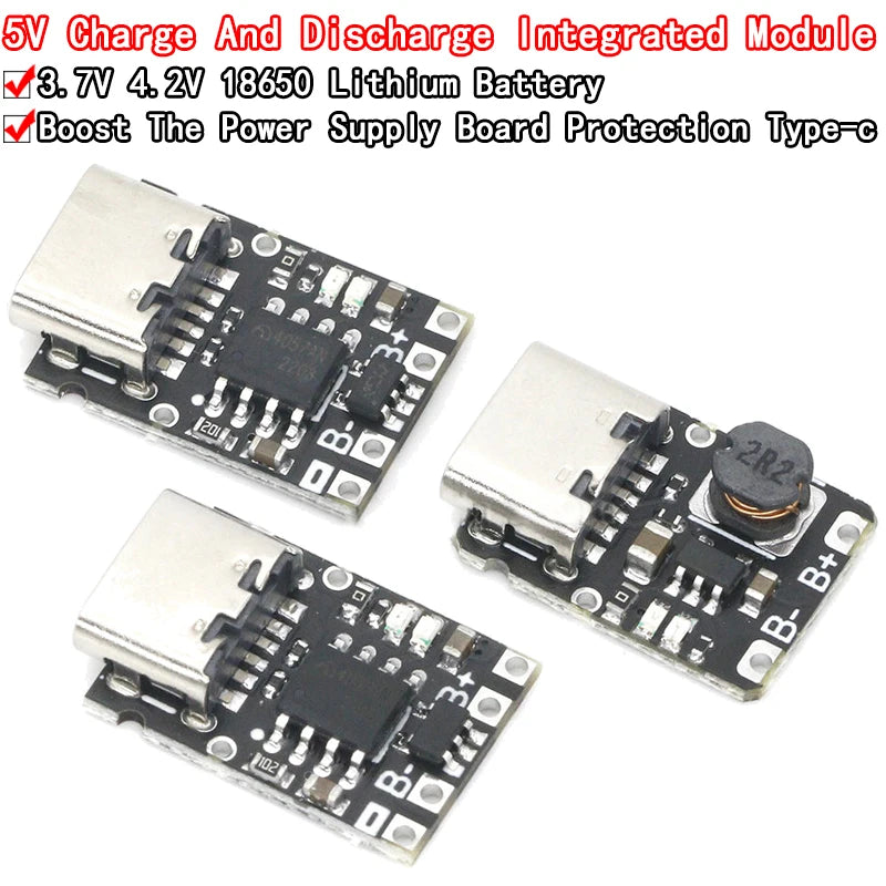 5V Charging and Discharging Integrated Module 3.7V 4.2V18650 Lithium Battery Charging Boost Power Board Protection Type-c