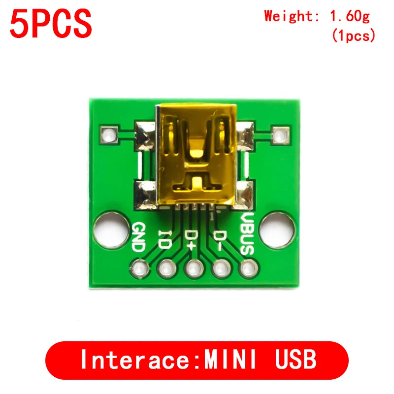 5PCS USB Male Connector / MINI MICRO USB to DIP Adapter female connector 2.54 Connector B Type-C USB2.0 3.0 Female PCB Converter