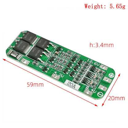 3S 20A Li-ion Lithium Battery 18650 Charger PCB BMS Protection Board For Drill Motor 12.6V Lipo Cell Module 64x20x3.4mm