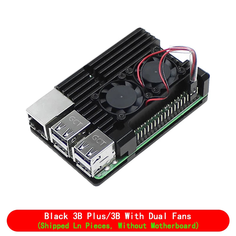 For Raspberry Pi 4 3 Model B 3B Plus Aluminum Case with Dual Cooling Fan Metal Shell Enclosure for RPI Raspberry Pi 4 3 Model