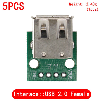 5PCS USB Male Connector / MINI MICRO USB to DIP Adapter female connector 2.54 Connector B Type-C USB2.0 3.0 Female PCB Converter
