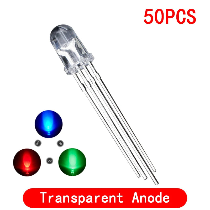 50PCS 5mm full-color LED RGB red/green/blue Common Cathode/Anode Four feet transparent highlight color light 5mm diode colorful