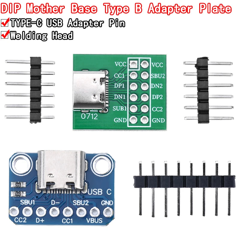 Type-c usb transfer pin dip female base B adapter plate welded female head typec feed and discharge pin