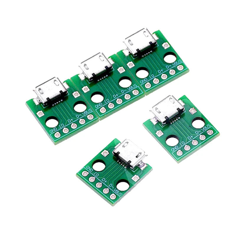 10pcs MICRO USB to DIP Adapter 5pin female connector B type pcb converter pinboard 2.54