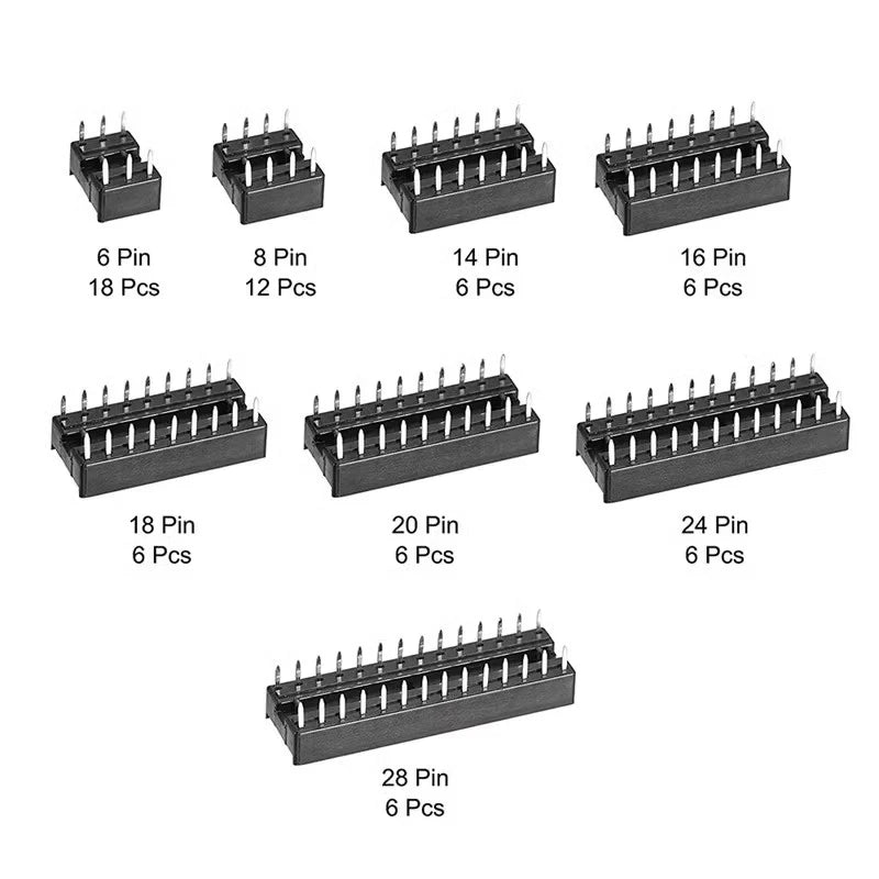 66PCS/Lot DIP IC Sockets Adaptor Solder Type 6/8/14/16/18/20/24/28 pins DIP IC Socket set electronic diy assortment kit MCU seat