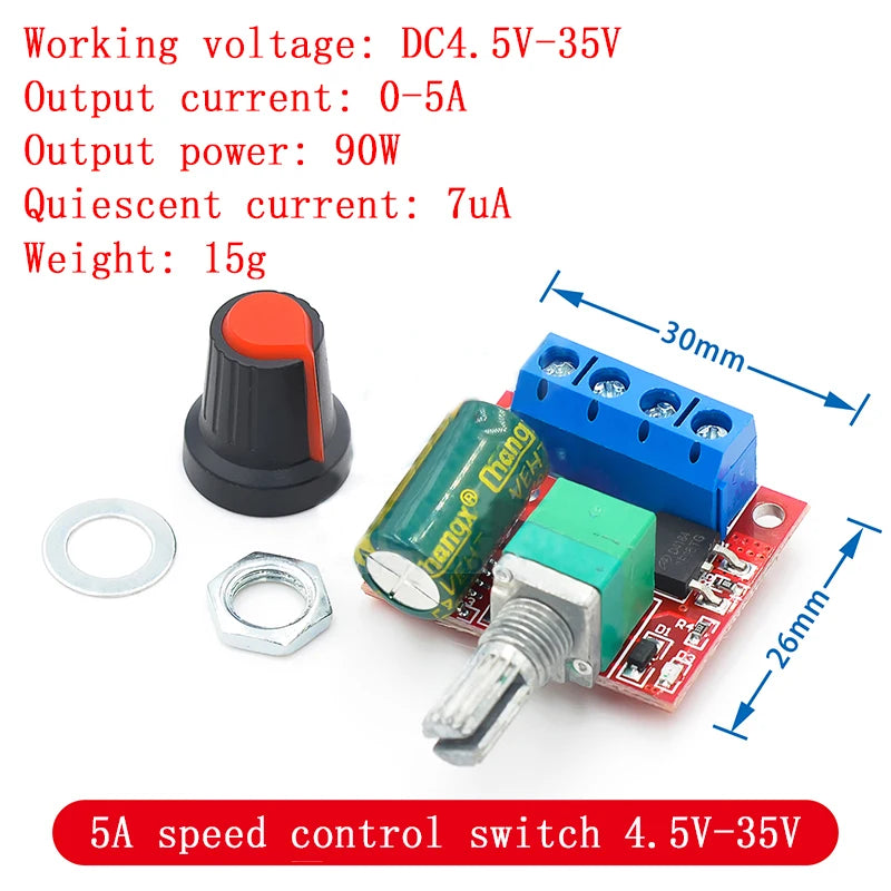 DC 1.8V-35V 2A 3A 5A 10A 30W 80W 90W PWM Motor Speed Controller Low Voltage Motor Speed Controller PWM Adjustable Drive Module